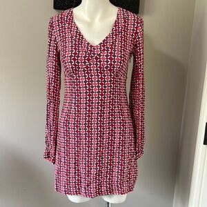 Boden V Neck Pink Purple Geometric Tunic Dress Sz 8